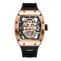 Tonneau Automatic Skeleton Watch for Men | Transparent Back Mechanical Wristwatch with Silicone Strap