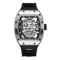 Tonneau Automatic Skeleton Watch for Men | Transparent Back Mechanical Wristwatch with Silicone Strap