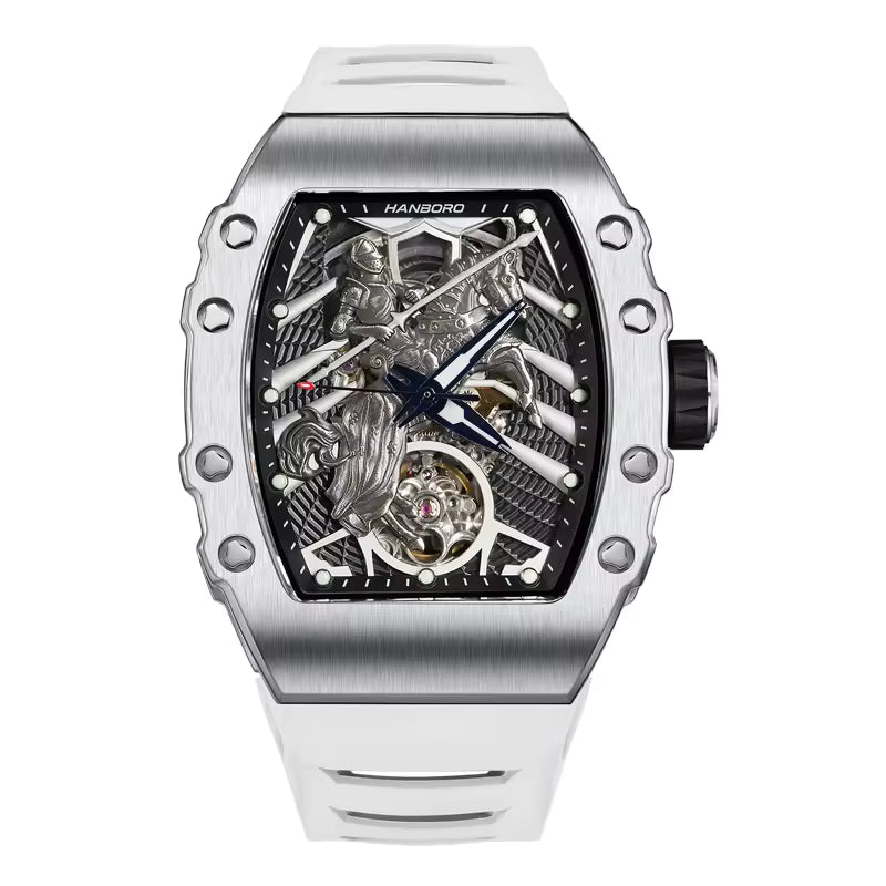 Hanboro Men's Automatic Tonneau Watch - 3D Medieval Knight Skeleton Dial Edition
