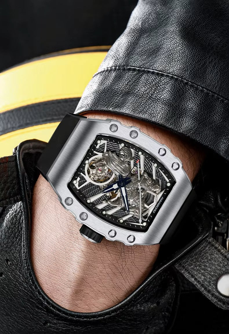 Hanboro Men's Automatic Tonneau Watch - 3D Medieval Knight Skeleton Dial Edition