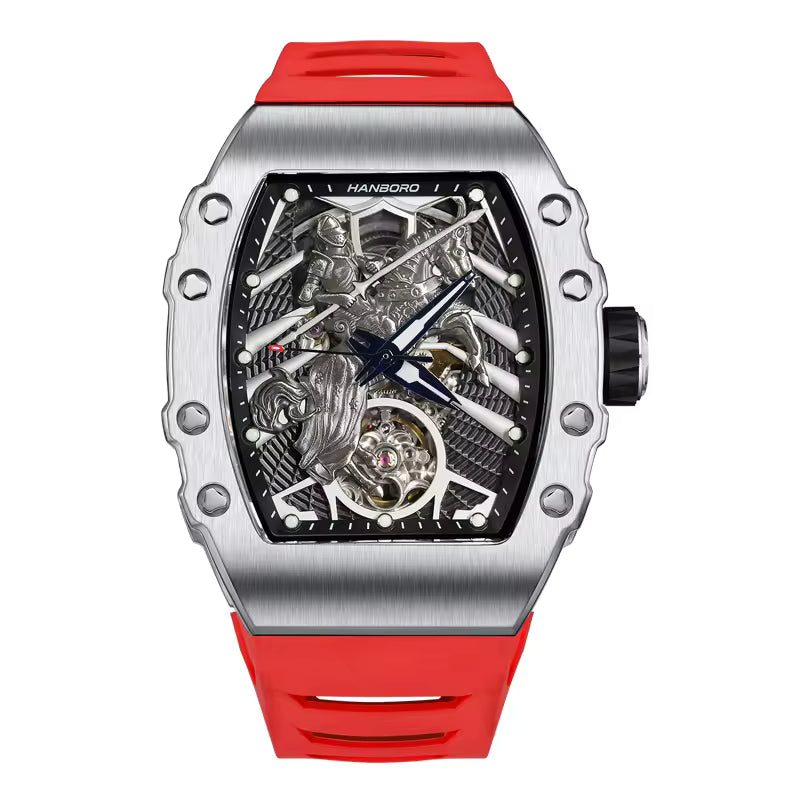 Hanboro Men's Automatic Tonneau Watch - 3D Medieval Knight Skeleton Dial Edition