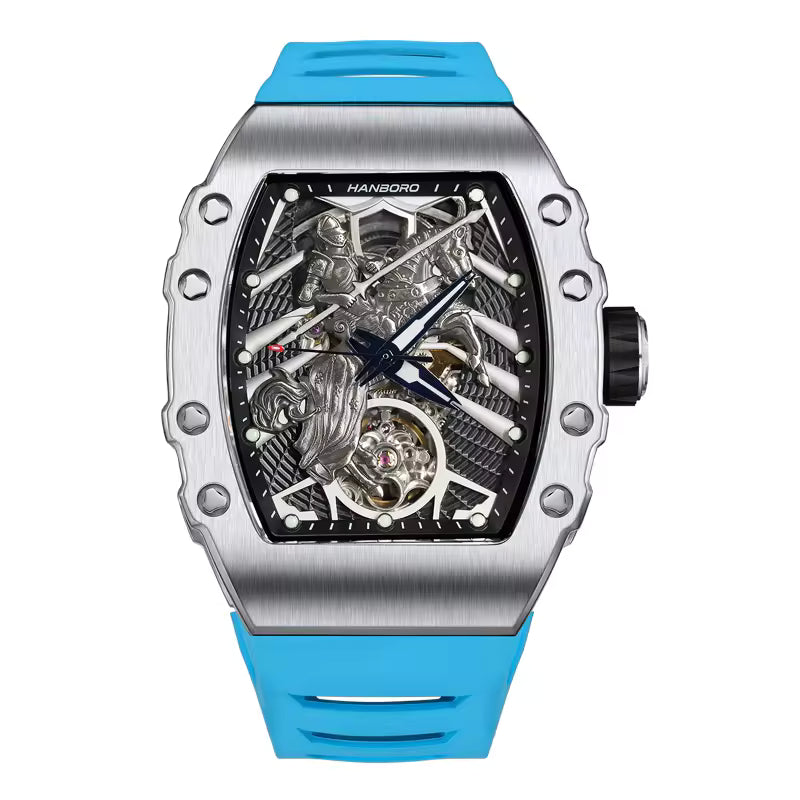 Hanboro Men's Automatic Tonneau Watch - 3D Medieval Knight Skeleton Dial Edition