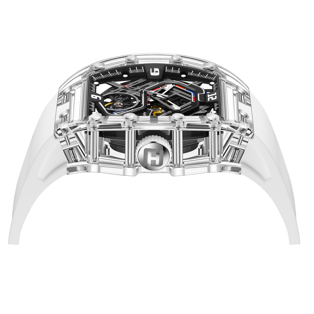 Hanboro Men's Automatic Tonneau Watch - Premium Clear Amber Case Transparent Crystal Skeleton Edition