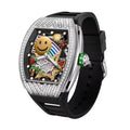 I&W Carnival Men's Automatic Tonneau Watch - Smiley Face Diamond Bezel with Miyota Movement