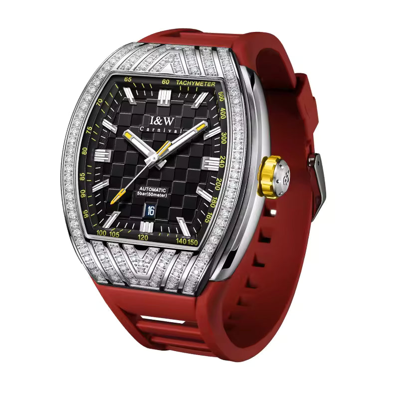 I&W Carnival Men's Automatic Tonneau Watch - Luxury Diamond Bezel with Miyota Movement