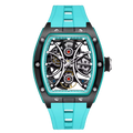 Men's Automatic Tonneau Sport Watch - Tactical Orange & Blue Forged Style Skeleton Timepiece