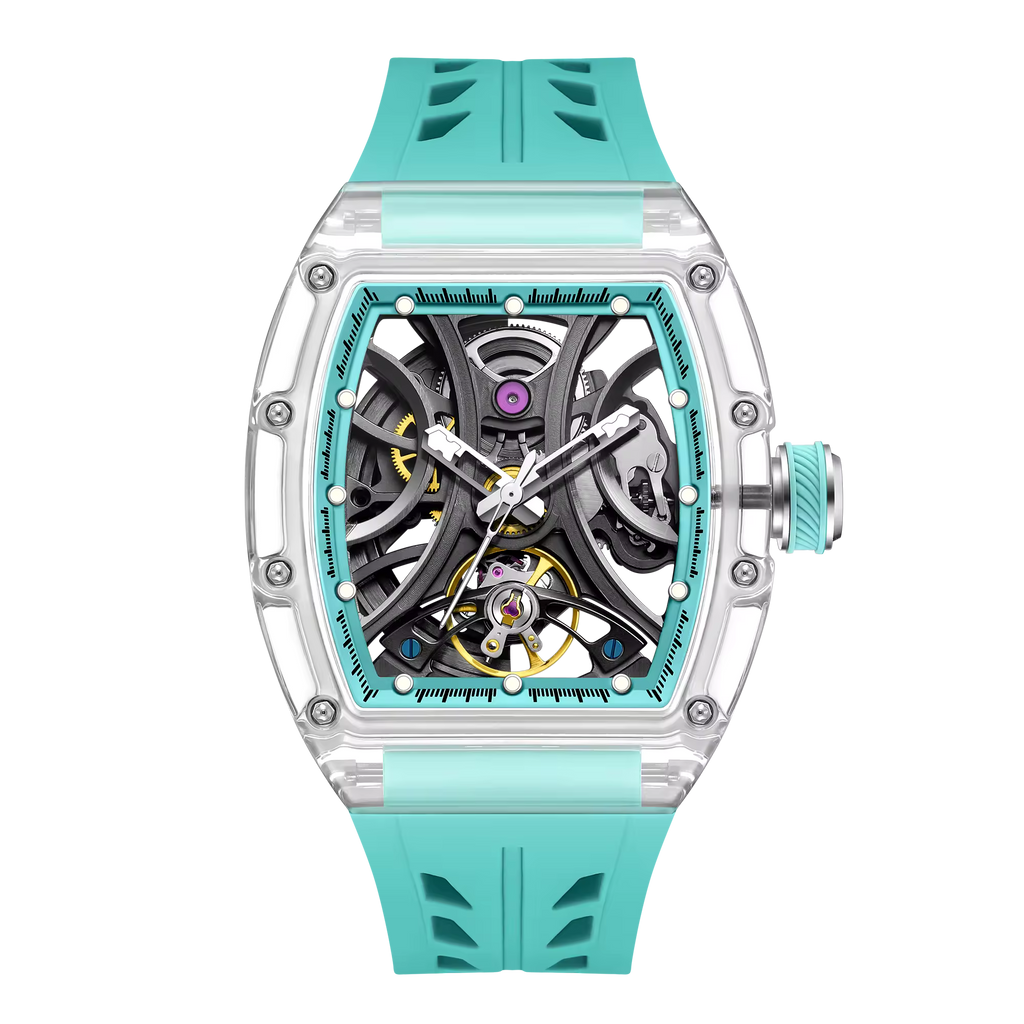 Men's Luxury Transparent Tonneau Watch - Crystal Skeleton Dial Mechanical Timepiece