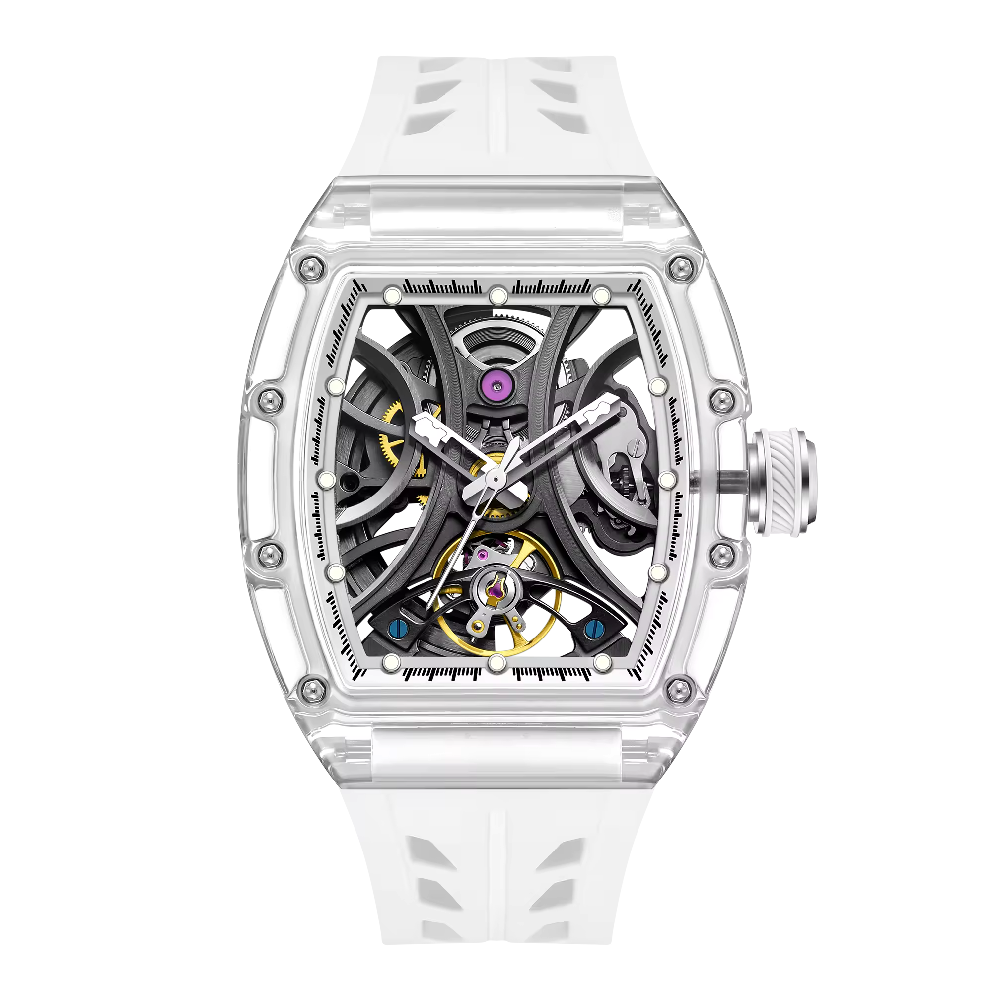 Men's Luxury Transparent Tonneau Watch - Crystal Skeleton Dial Mechanical Timepiece
