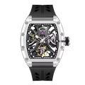 Men's Luxury Transparent Tonneau Watch - Crystal Skeleton Dial Mechanical Timepiece