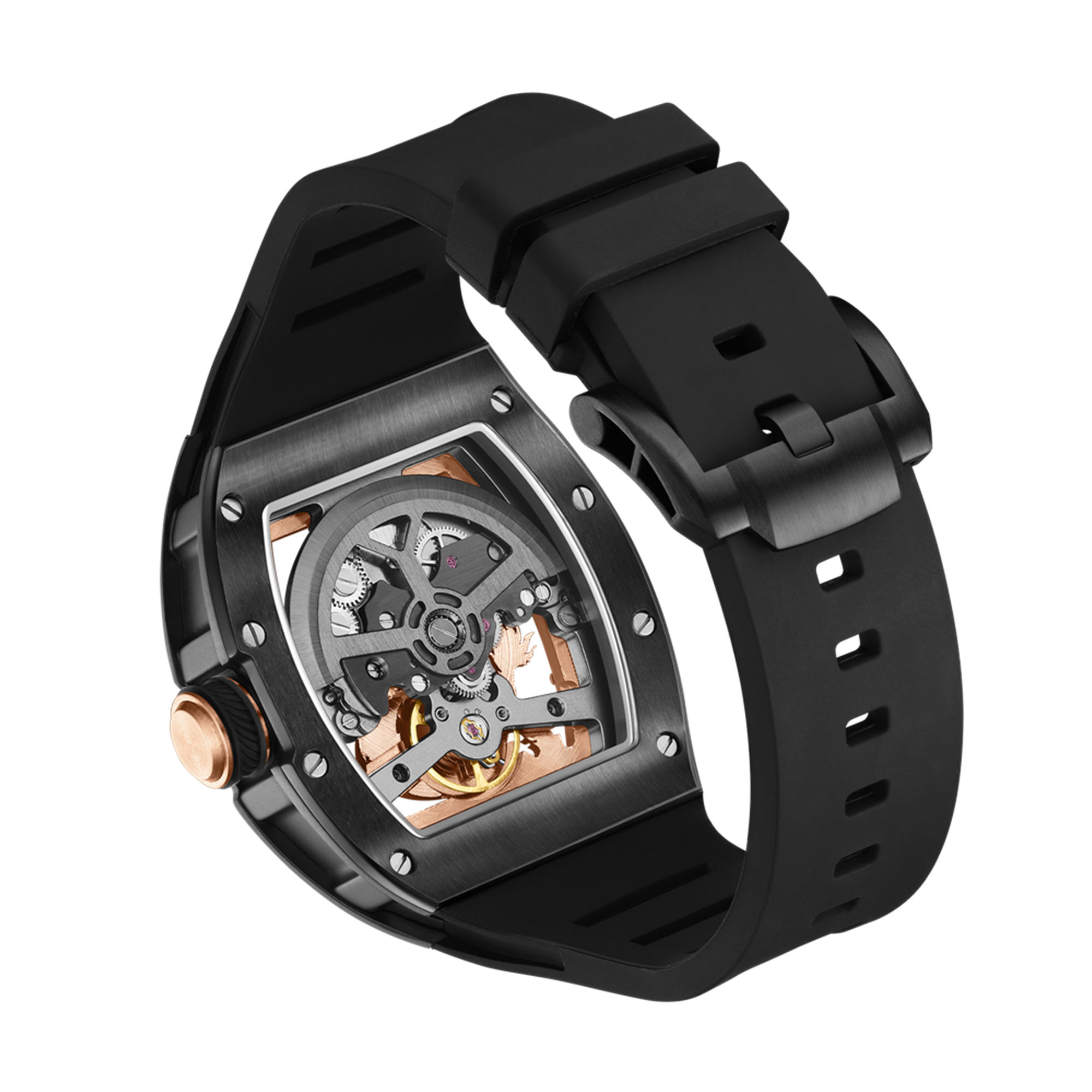 Mechanical Watch for Men | 3D Sculpted Dragon Premium Brushed Steel Tonneau Case, 25 Jewels Automatic Skeleton Movement