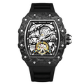 V8 BOMBER Skeleton Automatic Watch for Men | Forged Carbon Fiber Tonneau Case, Open-Heart Automatic Movement, Tactical Rubber Strap