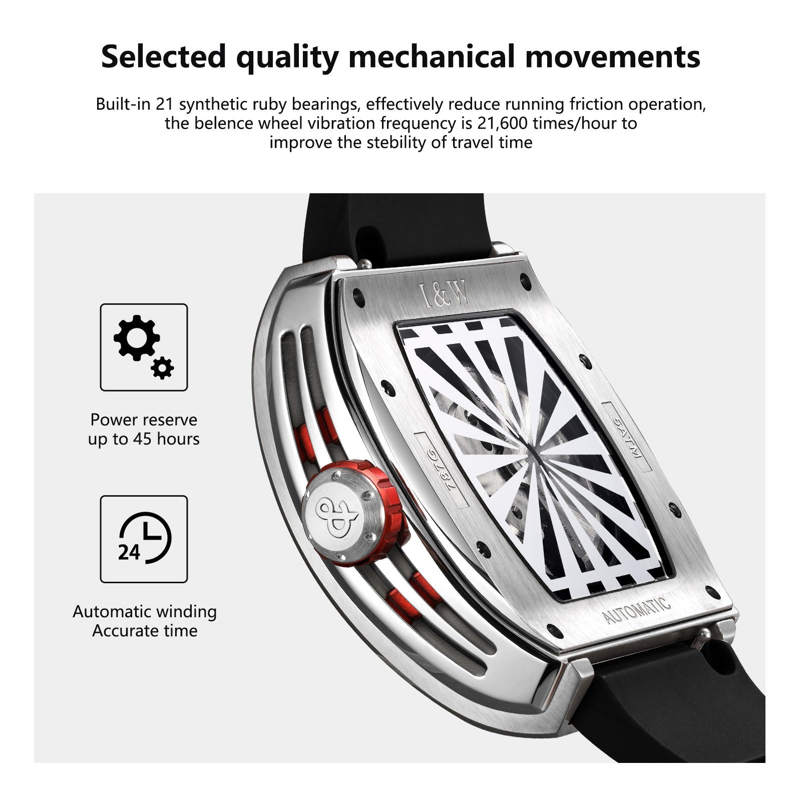 I&W Carnival Men's Automatic Tonneau Watch - Luxury Diamond Bezel with Miyota Movement Dragon Series