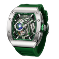 I&W Carnival Men's Automatic Tonneau Sport Watch - Racing Green Skeleton Dial with Miyota Movement