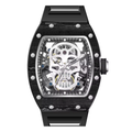 Black Carbon Fiber Automatic Skeleton Watch for Men | Transparent Back Mechanical Wristwatch with Silicone Strap