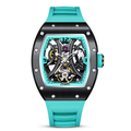 Tonneau Automatic Skeleton Watch for Men | Transparent Back Mechanical Wristwatch with Silicone Strap