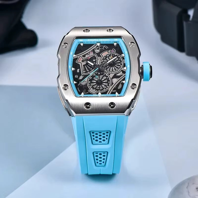 Pagani Design Men's Modern Racer Tonneau Watch - Grand Prix Sport Multi-Dial Chrono Style