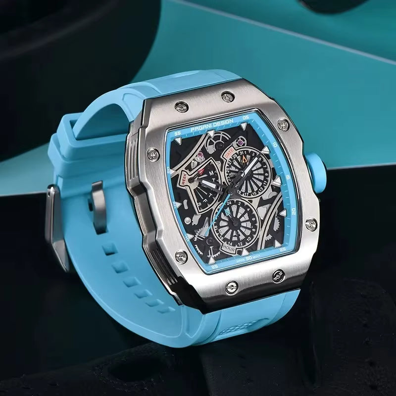 Pagani Design Men's Modern Racer Tonneau Watch - Grand Prix Sport Multi-Dial Chrono Style