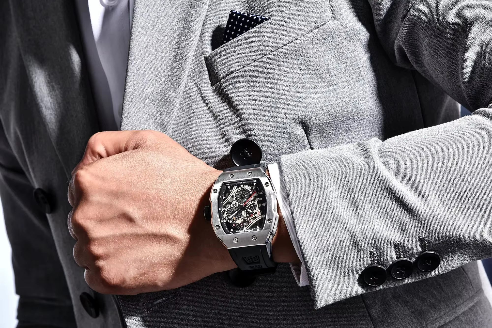Pagani Design Men's Modern Racer Tonneau Watch - Grand Prix Sport Multi-Dial Chrono Style