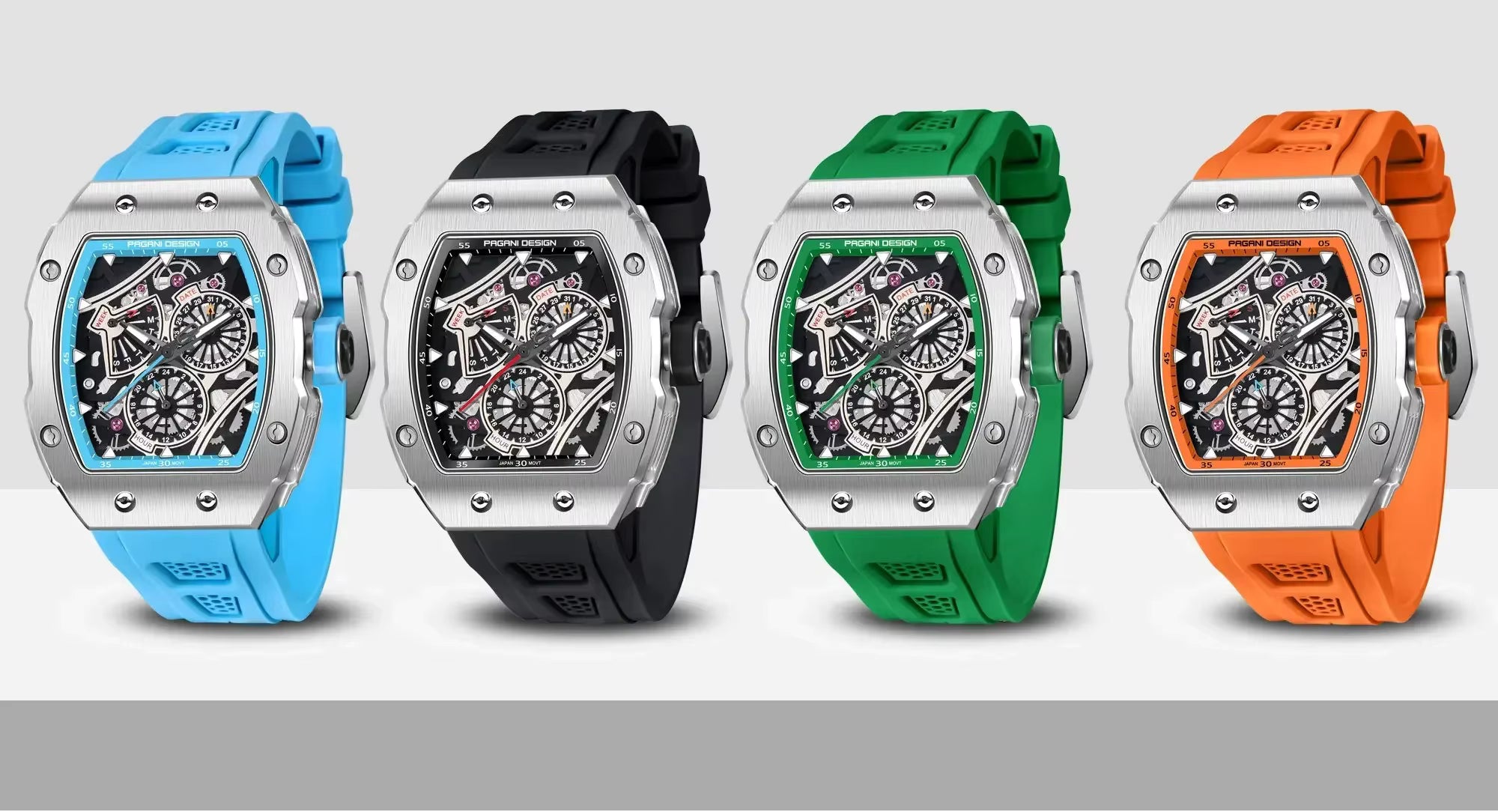 Pagani Design Men's Modern Racer Tonneau Watch - Grand Prix Sport Multi-Dial Chrono Style