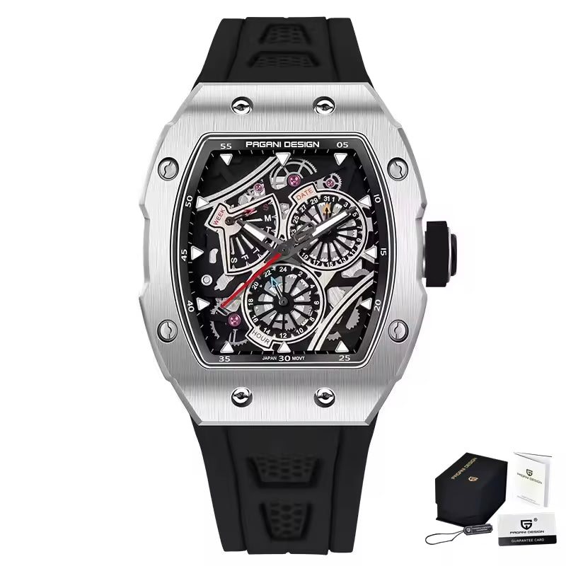 Pagani Design Men's Modern Racer Tonneau Watch - Grand Prix Sport Multi-Dial Chrono Style