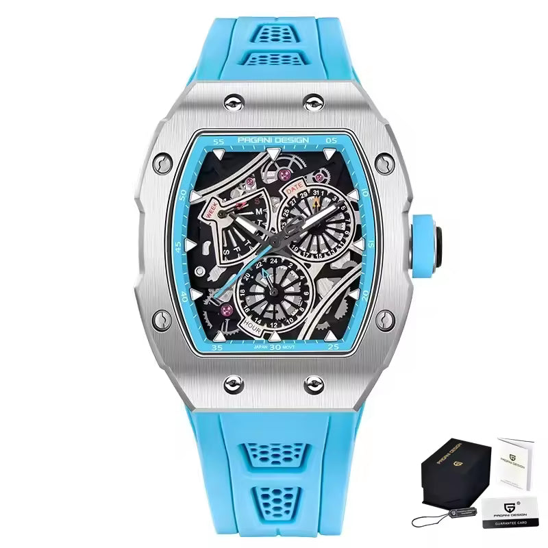 Pagani Design Men's Modern Racer Tonneau Watch - Grand Prix Sport Multi-Dial Chrono Style
