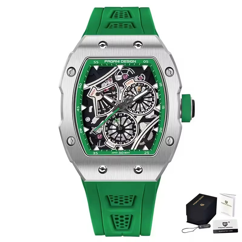 Pagani Design Men's Modern Racer Tonneau Watch - Grand Prix Sport Multi-Dial Chrono Style