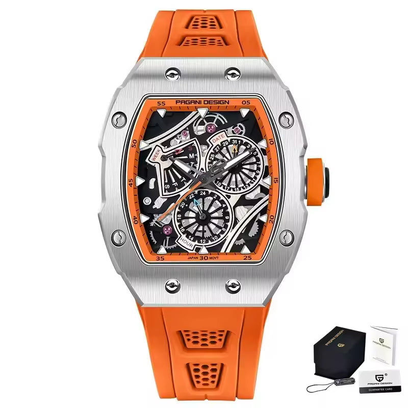 Pagani Design Men's Modern Racer Tonneau Watch - Grand Prix Sport Multi-Dial Chrono Style